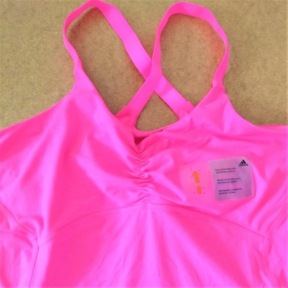 NWT Adidas Active tank top M L XL Women hot pink bra Lined X27713 Cross Straps - Picture 3 of 4